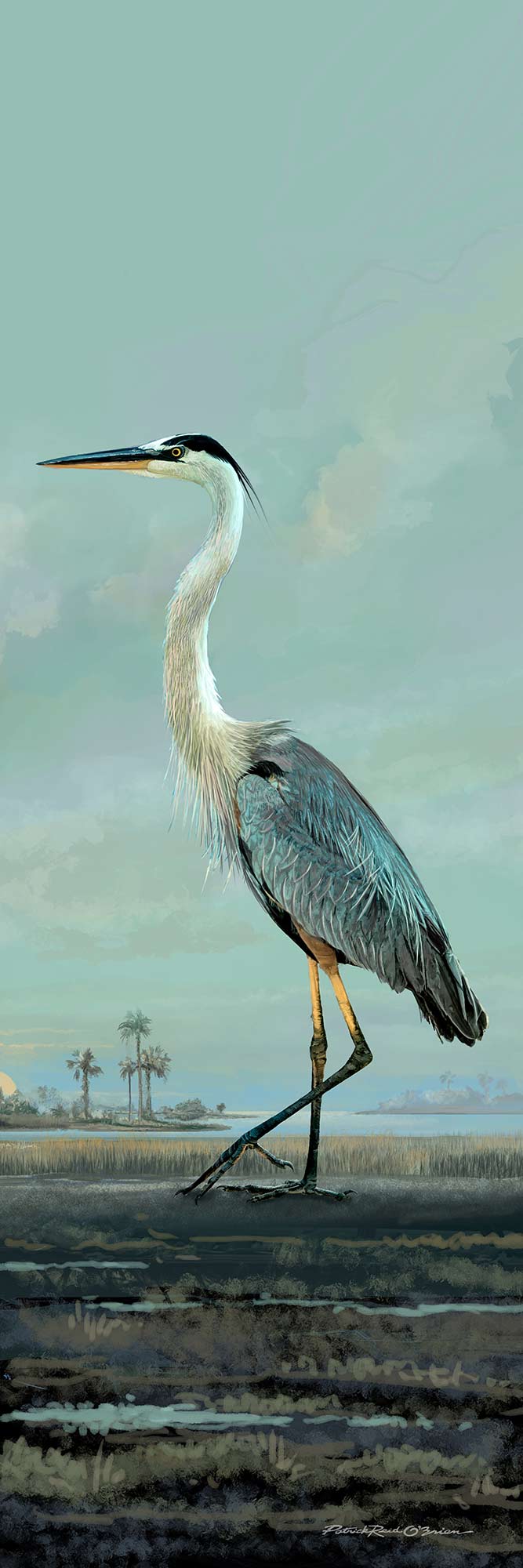 And I love her-Blue Heron Coastal Canvas Art by Patrick Reid O’Brien