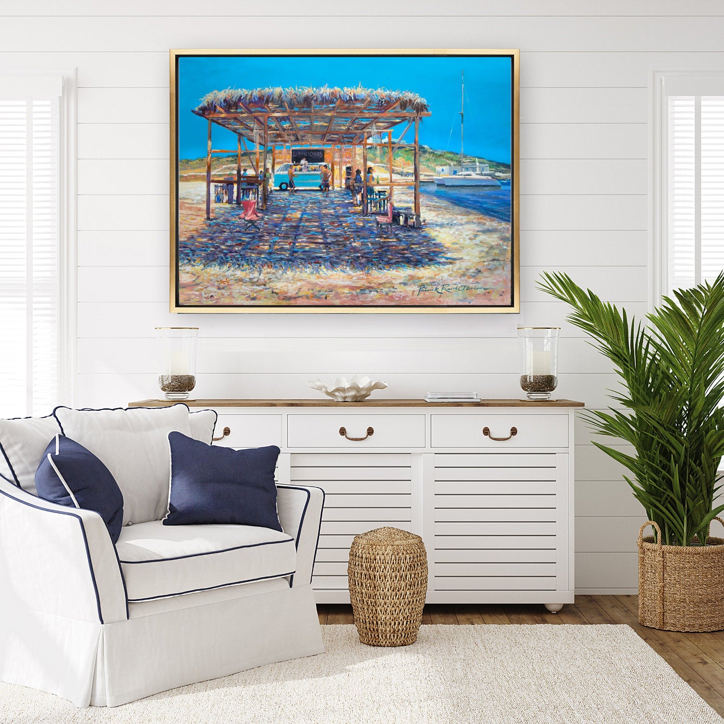 Boat Drinks – Greece Coastal Travel Art by Patrick Reid O’Brien