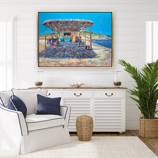 Boat Drinks – Greece Coastal Travel Art by Patrick Reid O’Brien