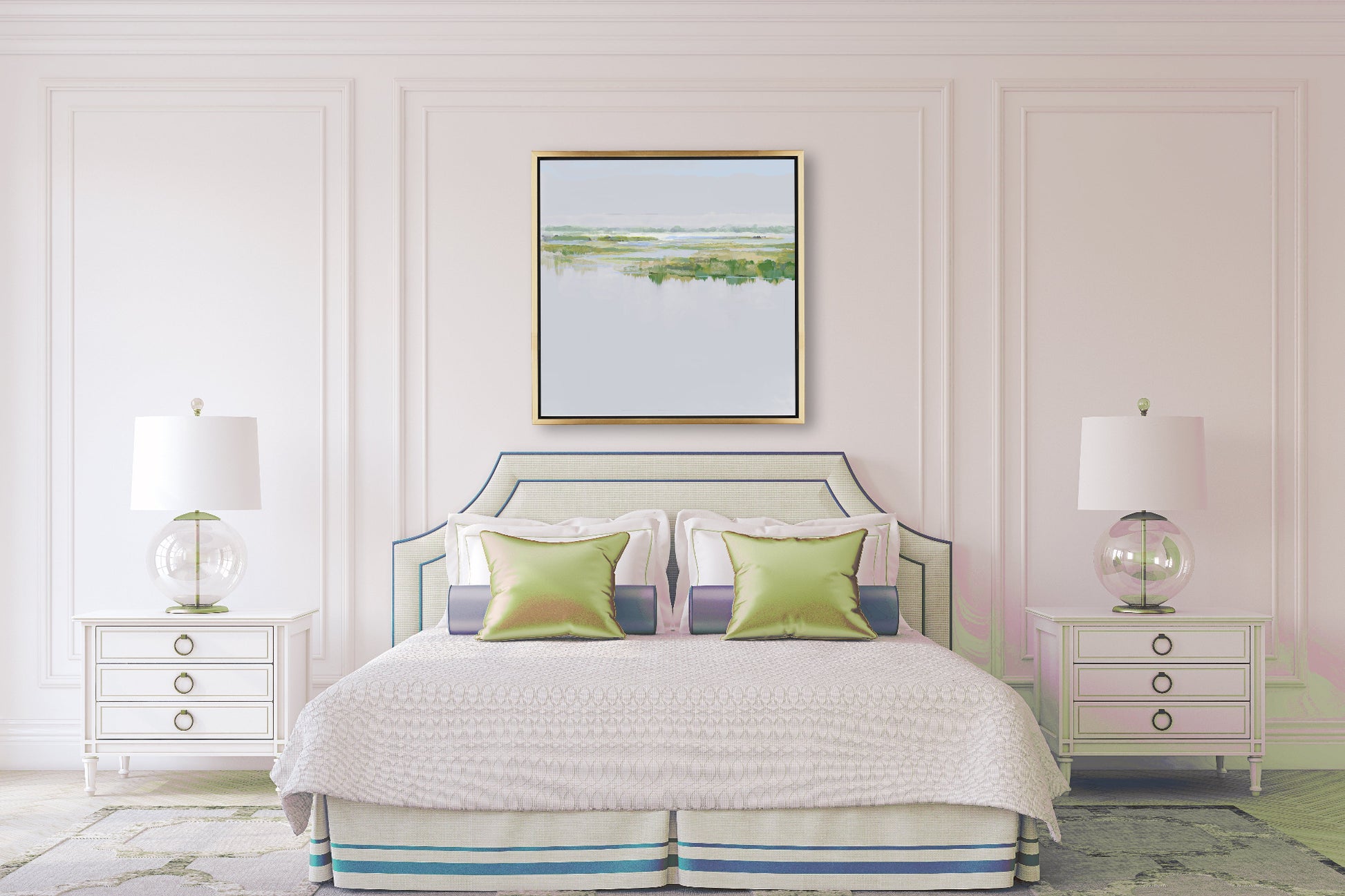 Floating off the Connector Lowcountry marsh canvas art by Patrick Reid O’Brien – bedroom peaceful interior.