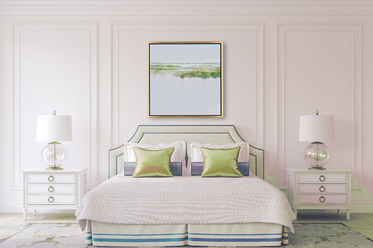 Floating off the Connector Lowcountry marsh canvas art by Patrick Reid O’Brien – bedroom peaceful interior.