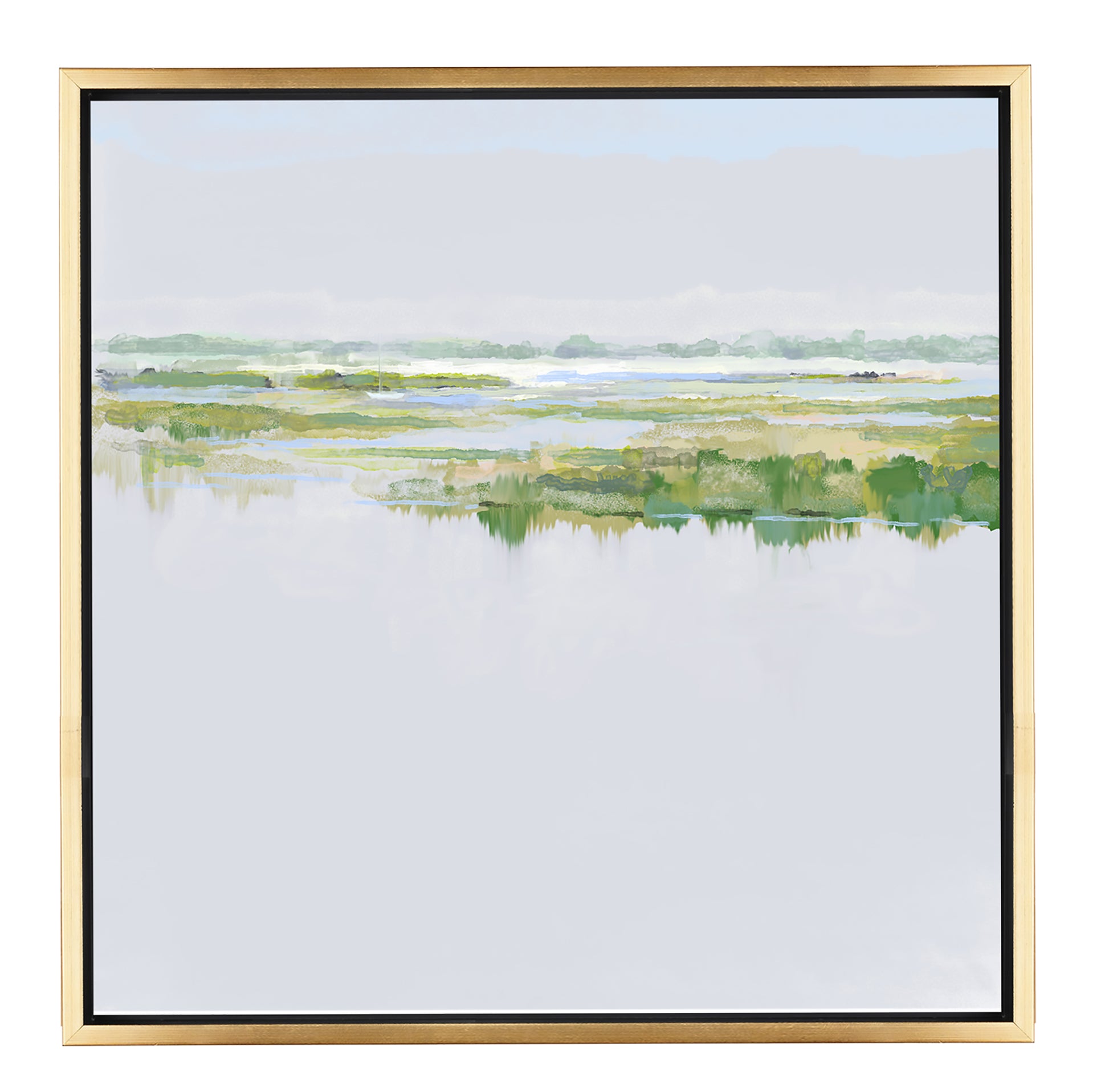 Floating off the Connector Lowcountry marsh canvas art by Patrick Reid O’Brien – soft blue and green coastal landscape for peaceful interiors.”