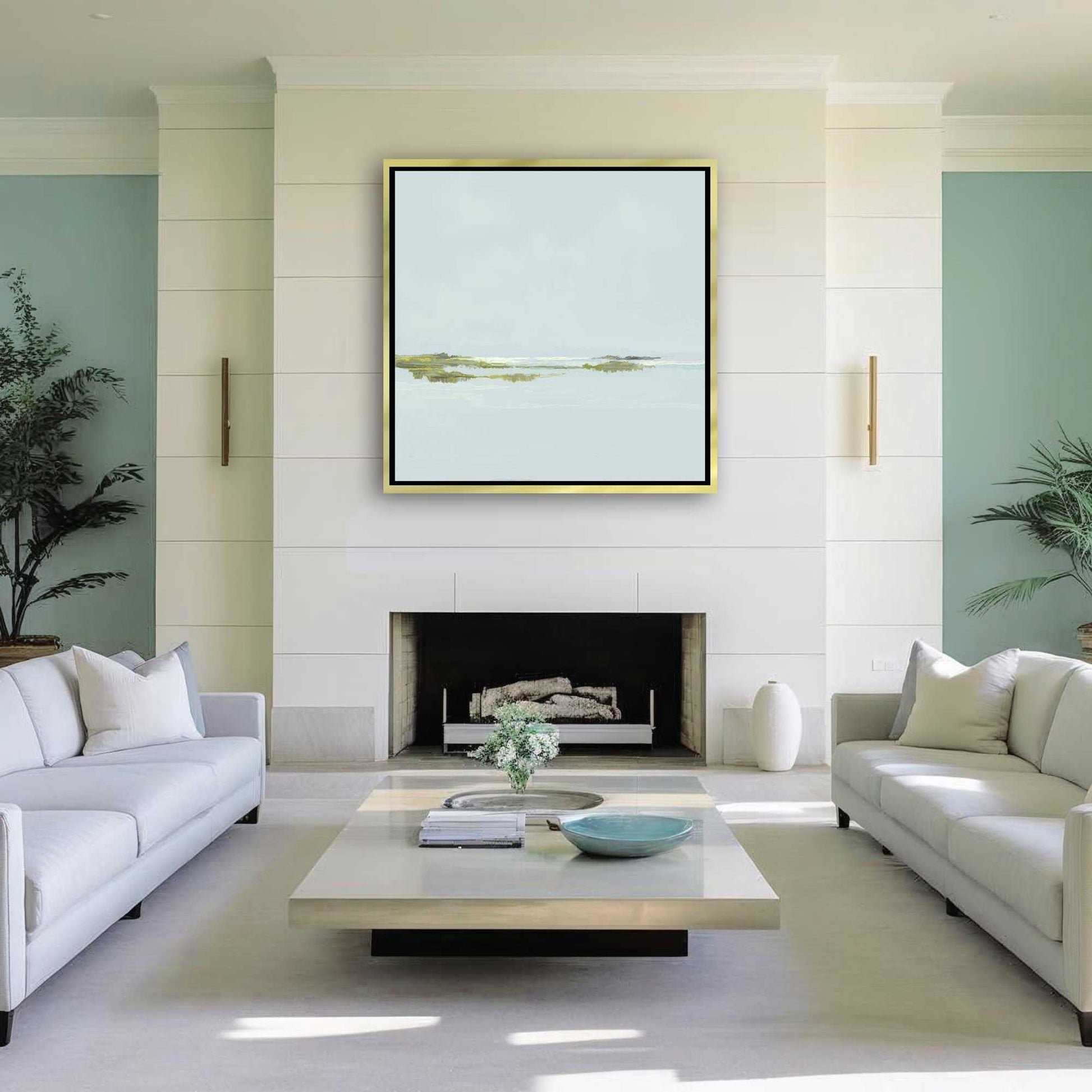 In the Presence of God 5 – Inspirational Lowcountry Art above designer fireplace by Patrick Reid O’Brien